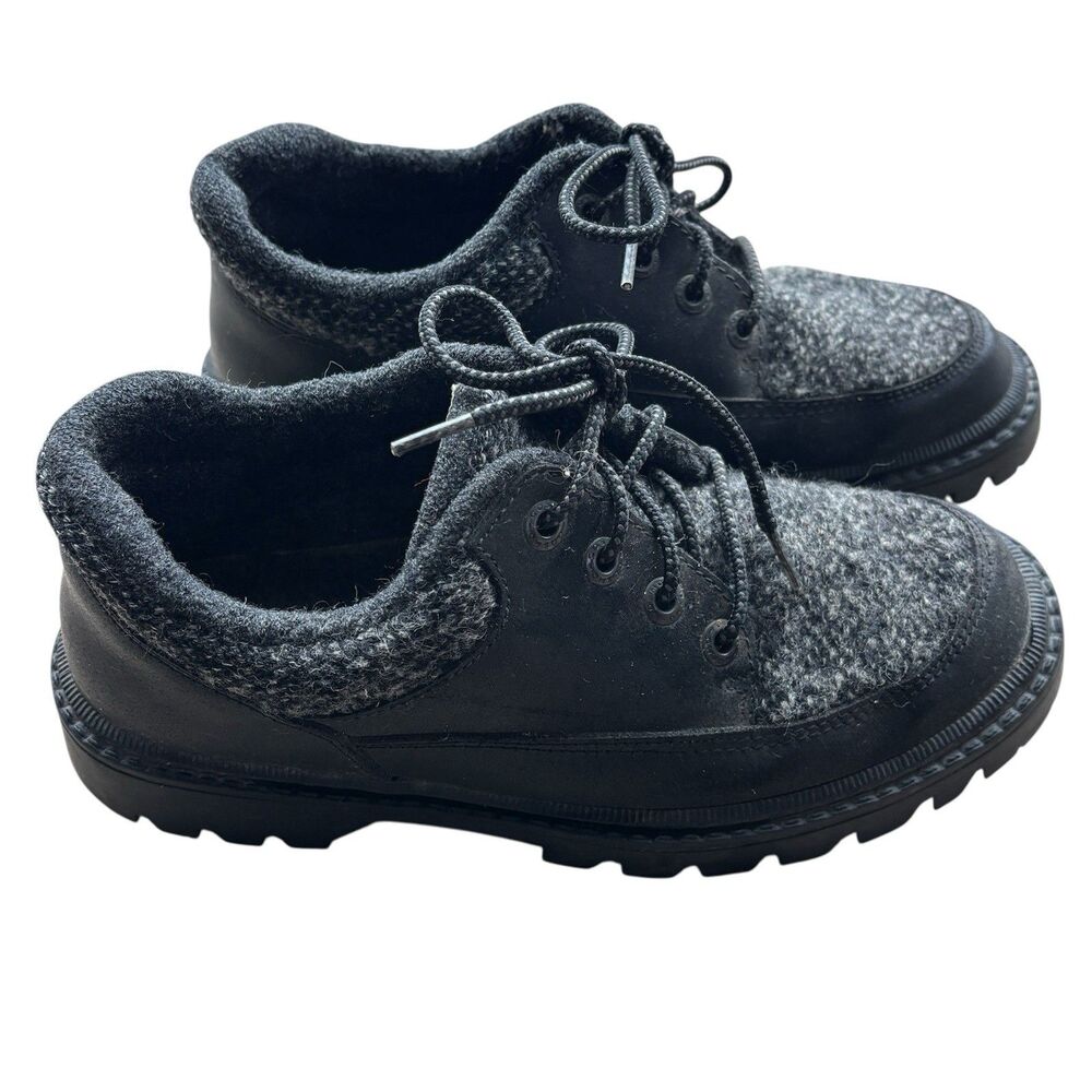 CATER Italy Black Leather 100% Virgin Wool Chunky Lug Sole Oxfords 7M 39
